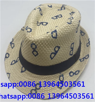Ψάθινο καπέλο Fedora με μοτίβο εκτύπωσης