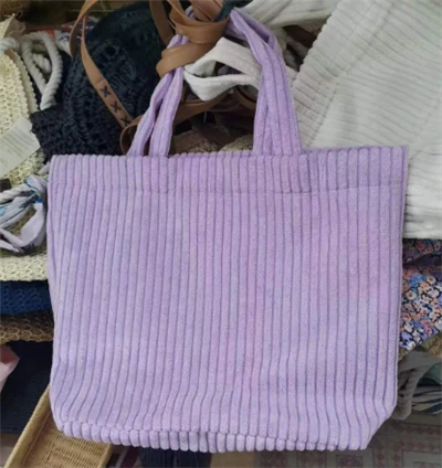 Μωβ κοτλέ γυναικεία τσάντα αγορών